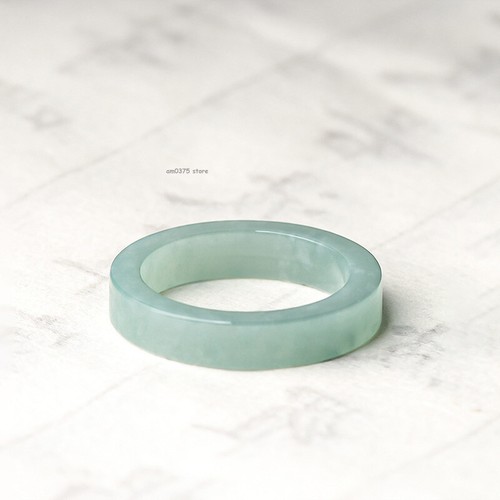Natural Jadeite Ring Women Men A Grade Light Blue Water Ring Square Band Ring - Picture 5 of 8
