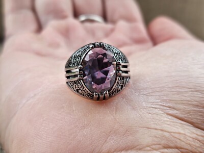 Turkish style Rings Fashion Jewelry Silver Tone W/ Faux Purple Crystal Size 7