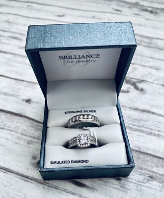Brilliance Fine Jewelry Sterling Silver Wedding Ring Set Simulated Diamonds 