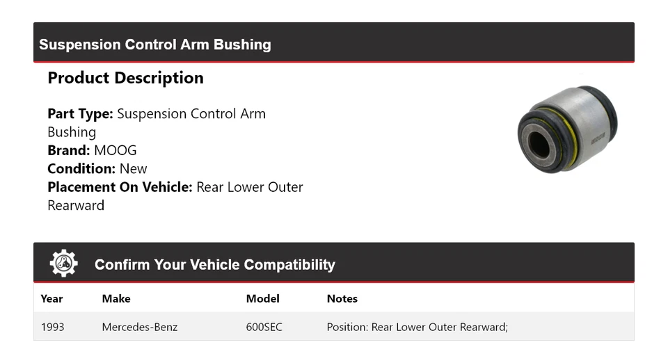 Buje de brazo de control de suspensión MOOG para Mercedes-Benz 600SEC 1993 Foto 2 de 3