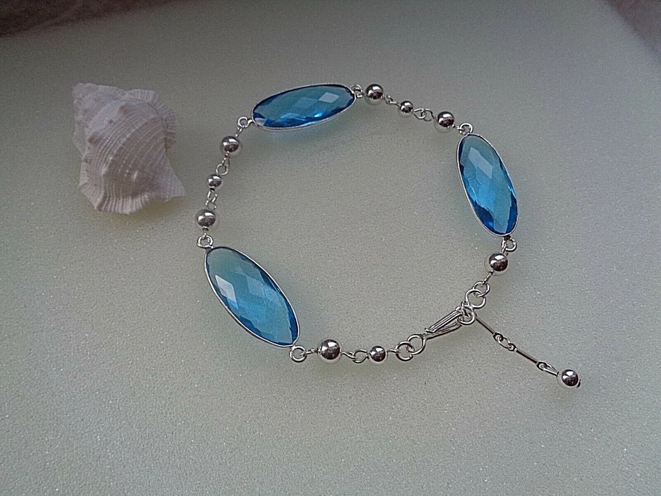 Silber Armband mit Blautopas (Hydro), kühles Blau in edler Optik - Bild 3 von 4