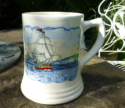 Seltene Vintage Plichta Tasse / Krug verziert mit Segelschiff - interessanter Fund