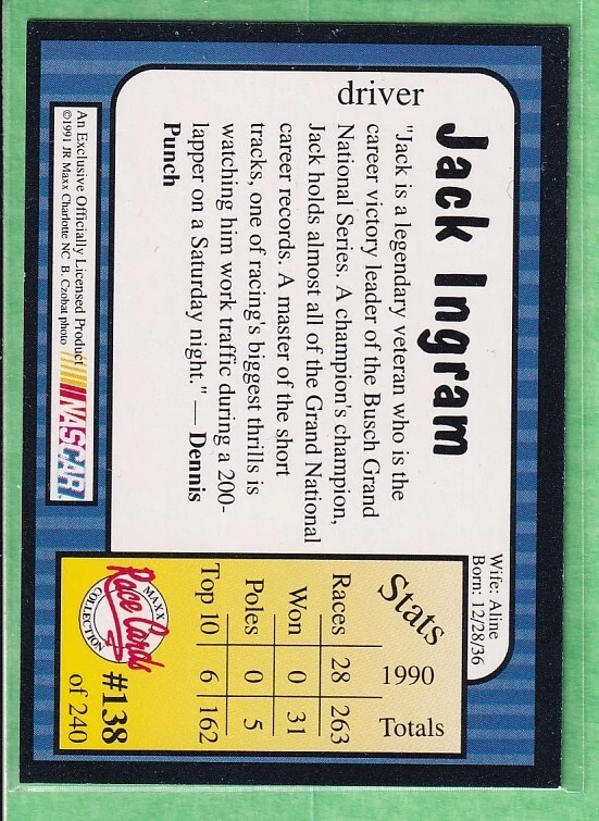 1991 Maxx Collection #138 Jack Ingram - Image 2 of 2