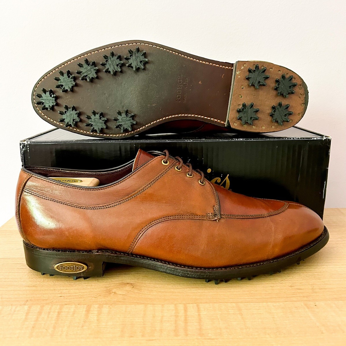 VINTAGE FootJoy Classics Cognac Leather Norwegian split-toe golf
