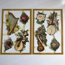 Mamelok Victorian Instruments Flowers 2 Die Cut 9x6 Embossed Sheets A76 A77 1992