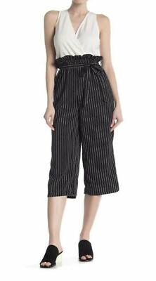 Just for Wraps PaperDoll Waist Gaucho Jumpsuit Black/White Women's Medium NWT