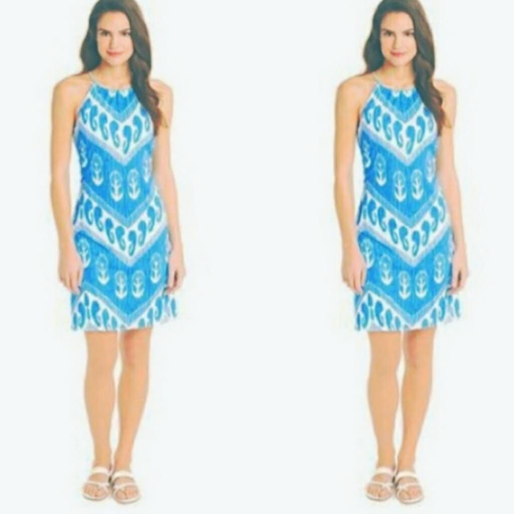 j mclaughlin maria halter dress J.McLaughlin Mini In Blue White Multi Size M $198.00 business