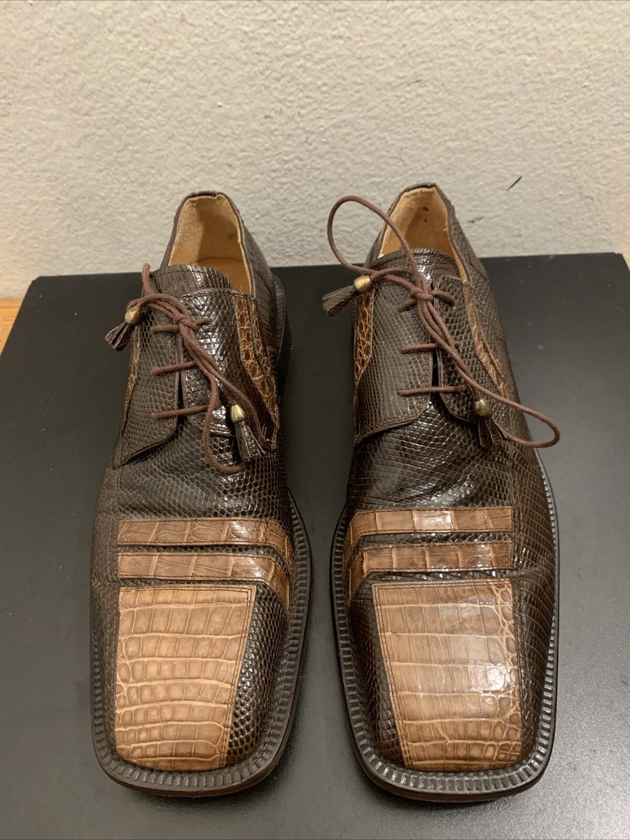 David Eden Men Brown Genuine Crocodile LIZARD Skin DRESS Shoe Sz
