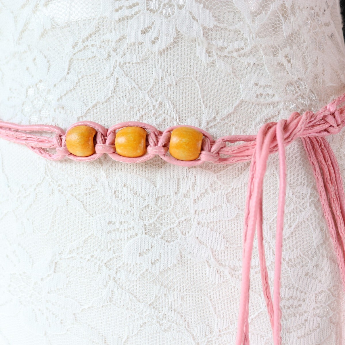 Hippie In Pink Tie Belt Women ￼Small Macramé Beaded Fringe  display picture 3