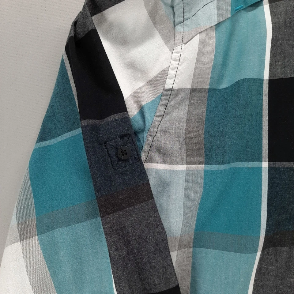 Tony Hawk Button Front Shirt Mens XXL Blue Black White Plaid Hidden Placket - Image 4 of 4