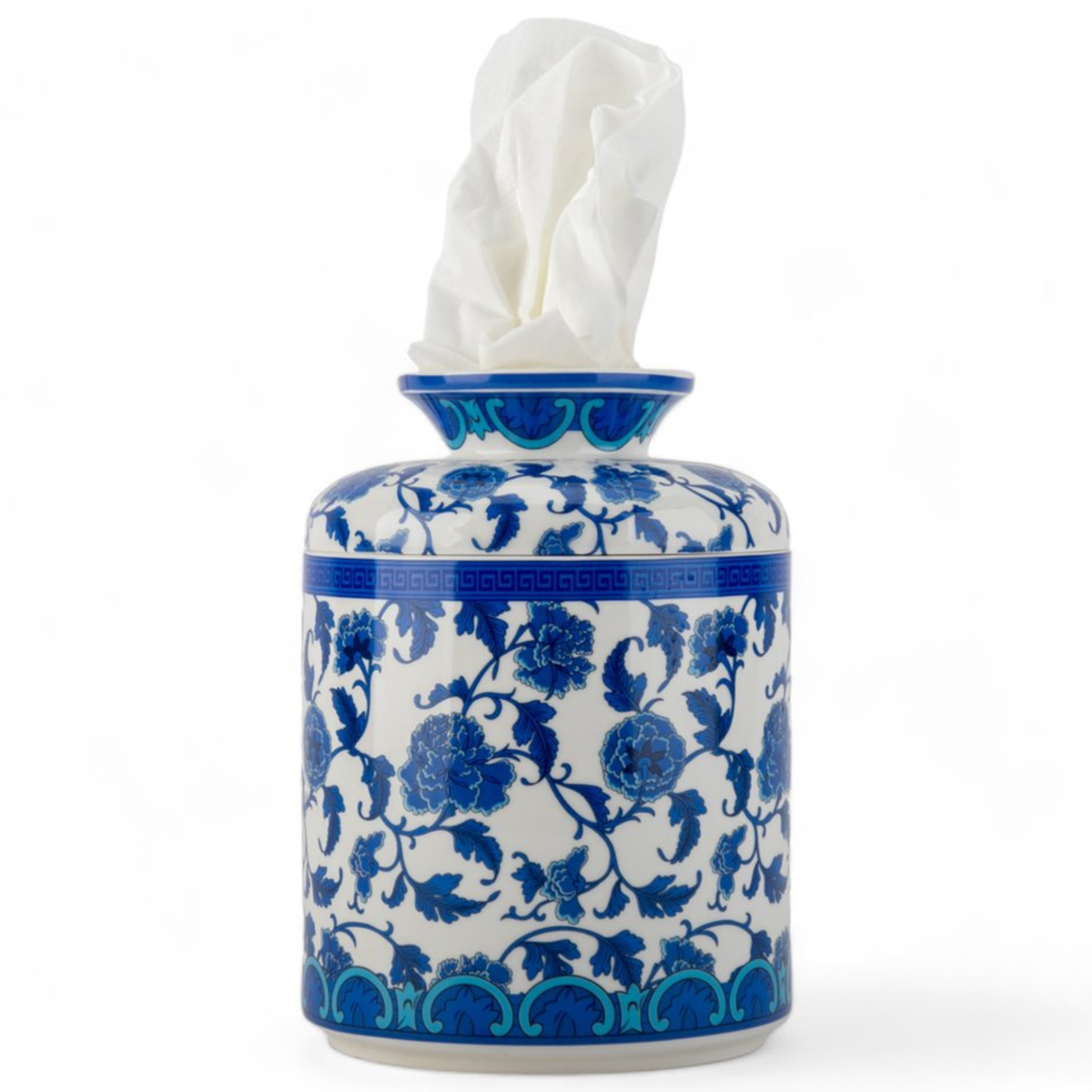 Blue & White Round Tissue Box Cover 7