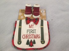 My First Christmas Boy's Bib and Socks 0-6 mos. New