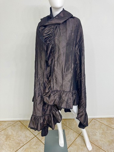 Bronze Silk Taffeta Vintage Hand Made Demi Couture Shawl Scarf Ruffles 50” x 90” - Picture 4 of 7