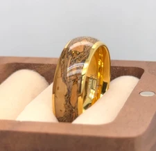 High Polished Yellow Gold Tungsten Band Classic Cork Inlay Turkey Day Gift Ring