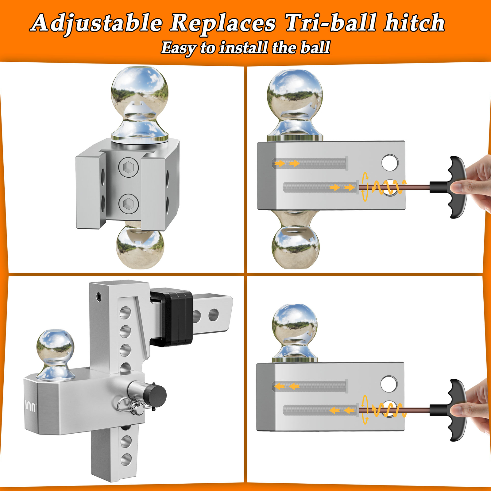 Adjustable Trailer Hitch Fits 2 Inch Receiver, 8" Drop Hitch 15000LBS Tow Hitch