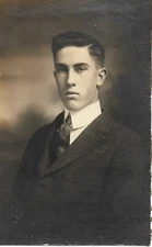 Man Real Photo Postcard RPPC Sitting Chair Studio Suit Tie 1920s Unposted
