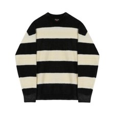 2024-2025 Striped mohair sweater men's loose round neck long sleeve sweater