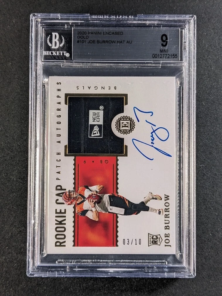 Joe Burrow Panini Encased #101 Rookie Cap Patch Autograph