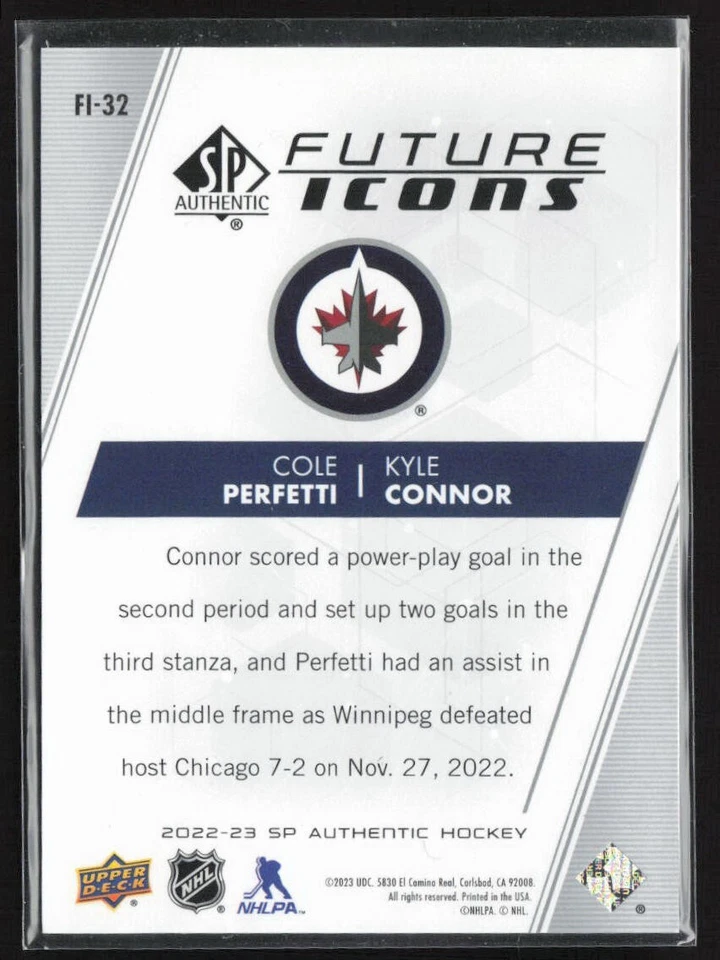 2022-23 SP Authentic Future Icons #FI-32 Cole Perfetti/Kyle Connor 112/399 Jets - Image 2 of 3
