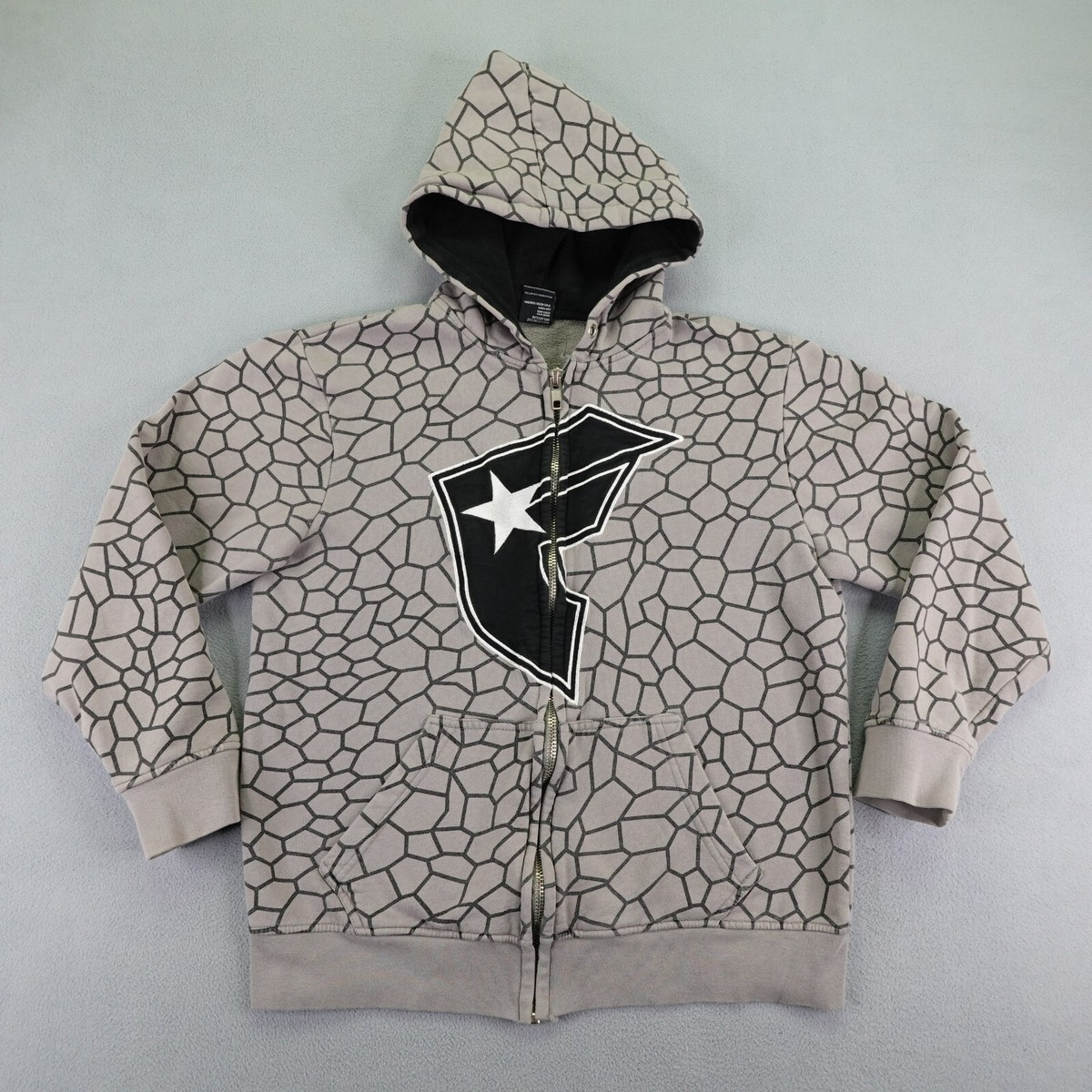 Vintage Famous Stars and Straps Hoodie Mens Medium Gray Camo Zip