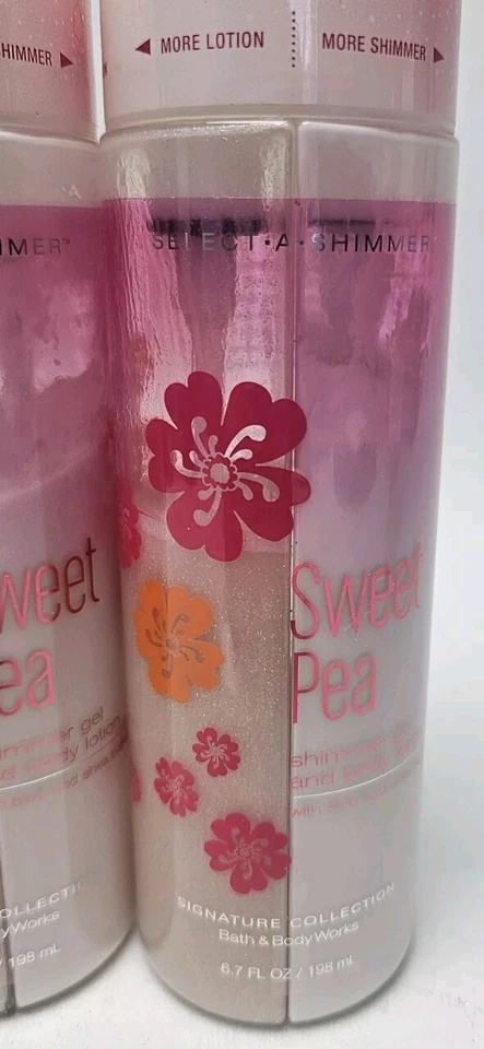 Bath & Body Works Shimmer Gel & Shea Body Lotion 6.7oz Rare SWEET PEA Lot of 2 - Image 3 of 4
