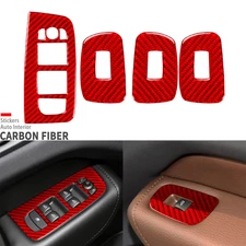 Red Carbon Fiber Interior Window Lift Switch Panel Cover For Volvo XC60 2018-25
