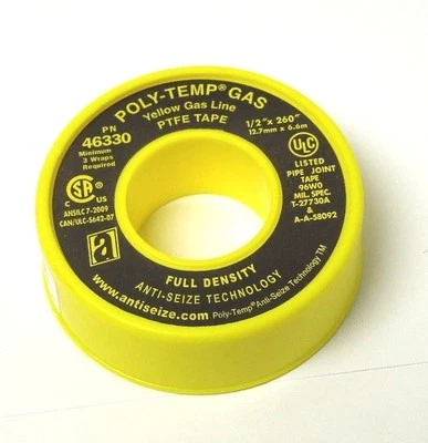 Anti-Seize 46330 POLY-TEMP® Yellow Gas Line PTFE Tape 1/2" X 260" 048ER05