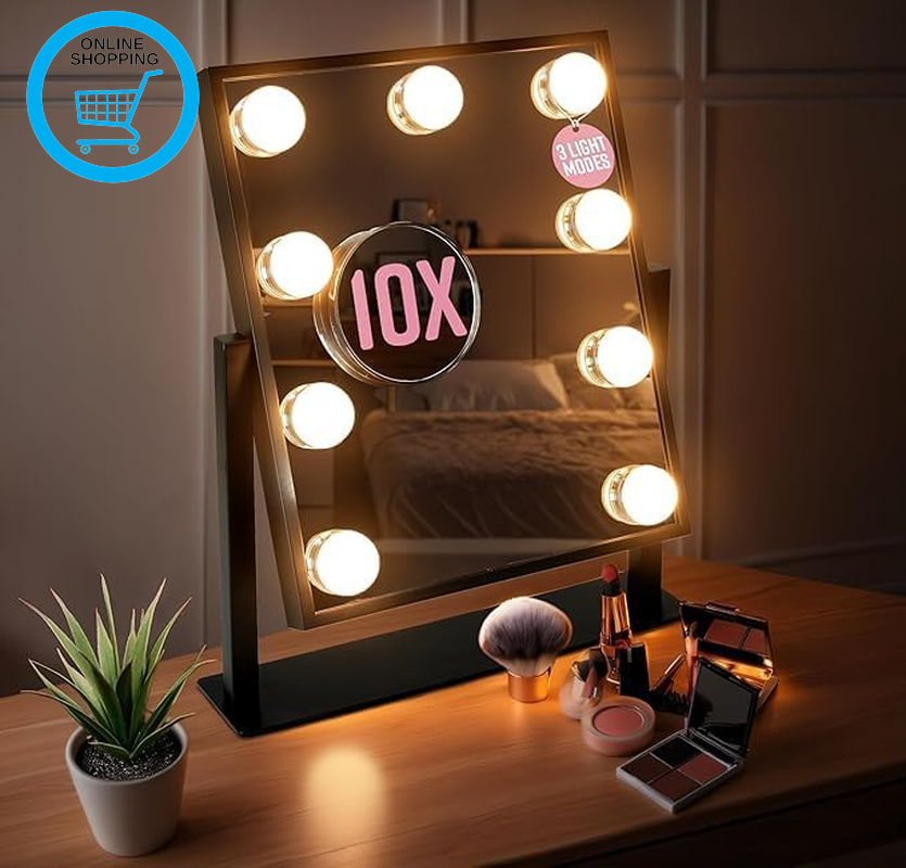 Hollywood Makeup Mirror with 9 LED Bulbs - 3 Colour Light Modes & Adjustable Bri