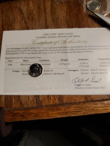 1996 -W Roosevelt Dime 10c BU in Mint Cello w/ COA