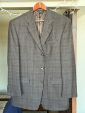 Calvin Klein Gray Plaid Wool Blazer 42R Single-Breasted 3-Button Notch Lapel