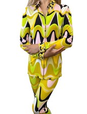 EMILIO PUCCI Vintage Logo Multicolor Shirt Pants Set 38 Button Zip Rayon