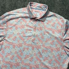 Johnnie-O Performance Polo Mens Large The Citrus Golf UPF 50 Seal Blue Peach