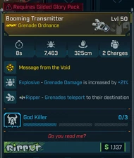 Borderlands 4⭐BOOMING TRANSMITTER GRENADE⭐The Gilded Glory Pack NEEDED TO USE