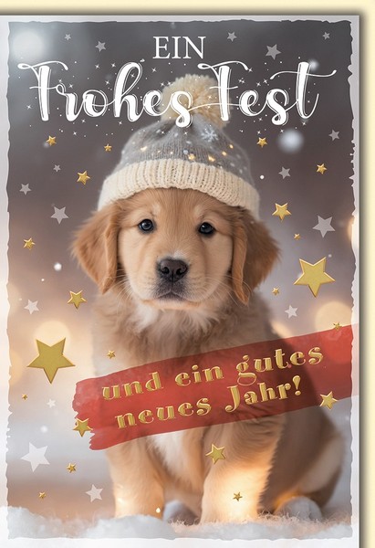 Weihnachten Welpe Mit PudelmüTze Frohes Fest GlüCkwunschkarte Mit Umschlag-image
