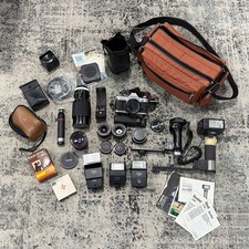 Vintage Canon AE-1 35mm Camera Lot FD Lenses Flash Kit Accessories