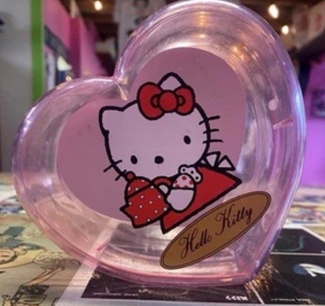 Vintage 1991 Hello Kitty 5” Heart Shaped Trinket Box Pink