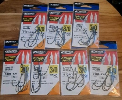 Owner 5101-131 Offset Worm Size 3/0 Fishing Hooks Qty. 5 X 7 Packs 