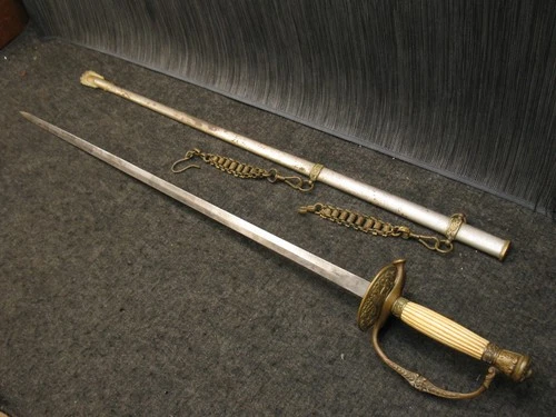 Beautiful Sword- Folding Guard Etched - Hangers - Scabbard - Bone / Handle