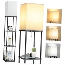 Floor Lamp with Shelves, 3-Tier Modern Square Bookshelf Floor Lamp, 3 Black