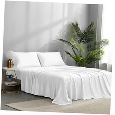 Bed Sheets Set Size 4pc , 100 Rayon Derived from Bamboo, Cooling Full White