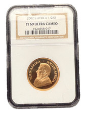 South Africa 2002 Gold 1/2 oz 1/2 Krugerrand NGC PF69UC 4239.76 per troy oz