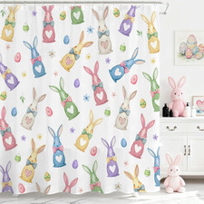 Easter Shower Curtain Cute Colorful Eggs Bunny Shower Curtain for Bathroom Water