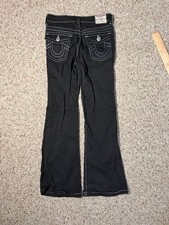 True Religion Girls Black Flare Jeans with Purple Stitching Size S 7/8 
