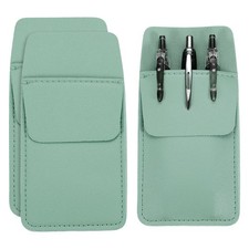 3 Pack Leather Pocket Protector, MultiPurpose Pen Pocket Holds, Olive Green