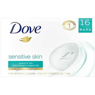 Dove Beauty Bar Soap Women Sensitive Skin Fragrance Free Hypoallergenic-16 Count