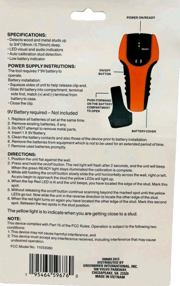 StudFinder деревянный инструмент аккумулятор 9V работает гвоздики искатель - Изображение 3 из 3