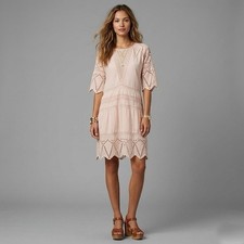 Ulla Johnson Dress 4 Lupe Blush Sheer Eyelet Lace Scallop Hem Boho Cotton Shift