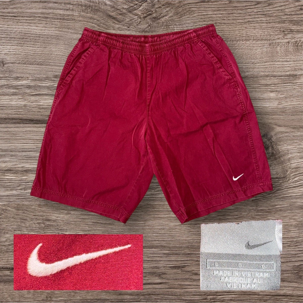 Vintage Y2K Nike Cargo Shorts Mens Maroon Elastic Waist