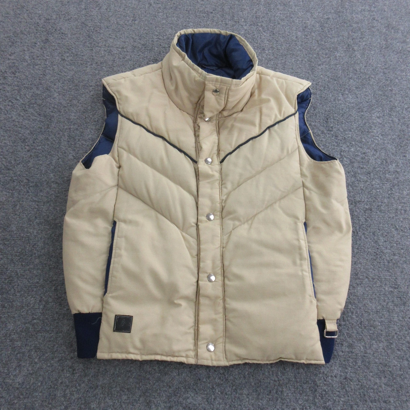 Vintage Altra Vest Mens Small Tan Blue Puffer Quilted Ski Outdoor 80s Winter