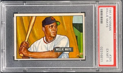 1951 Bowman Baseball Willie Mays Rookie Card #305 RC HOF Vintage PSA 6 EX-MT